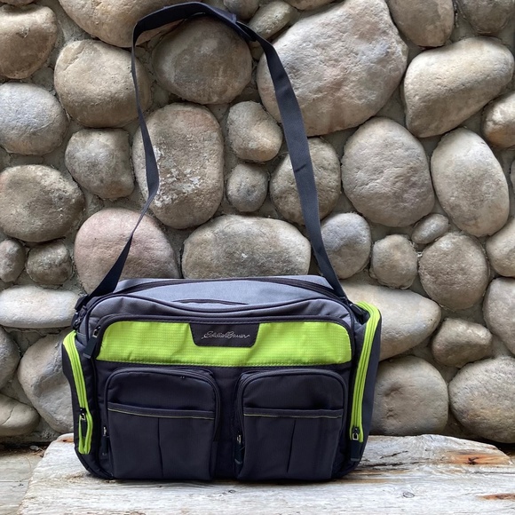 Eddie Bauer Easy Access Duffle Diaper Bag Gray/Lime - Picture 1 of 9